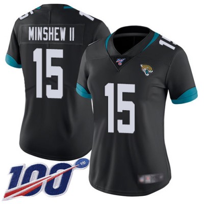 Nike Jacksonville Jaguars #15 Gardner Minshew II Black Team Color Women's Stitched NFL 100th Season Vapor Limited Jersey